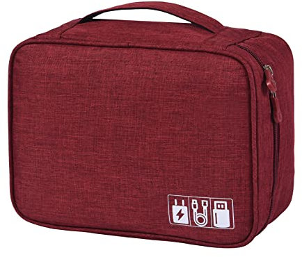 ACOPTON Organizzatore elettronico, borsa organizer portatile da viaggio, custodia impermeabile per accessori elettronici per iPad, cavi, caricabatterie, hard disk, power bank, carte da gioco (rosso)