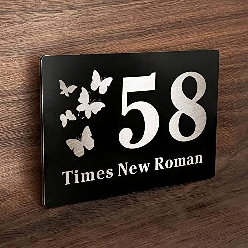 Personalised Laser Engraved House Number Plaque - Door & Gate Signs - Address Numbers - Butterfly Design