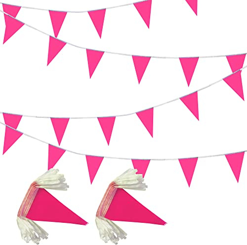 LyButty 100 Feet Pink Pennant Banners Flags String Hanging Triangle Bunting Flags,Party Decorations for Grand Opening,Kids Birthday,Carnival,60 PCS
