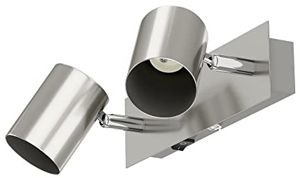 ledscom.de Lampada a parete WAIKA, 2 luci, interruttore, acciaio inox opaco, angolare, 2x GU10 max. 60W