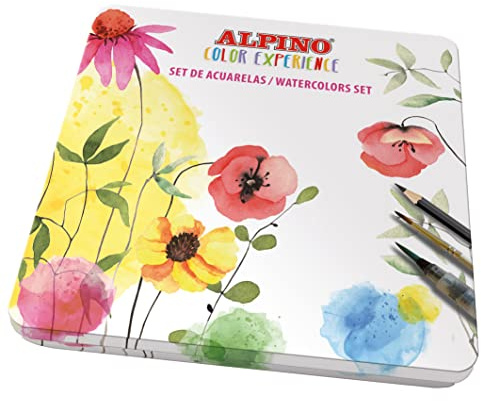 Alpino Set de 36 acuarelas Color Experience | 36 colores | incluye pinceles y esponja, lápiz de grafito, goma, sacapuntas y un set de papel de acuarela | Caja de acuarelas