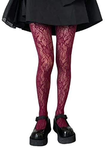 Myazs Women Fishnet Pantyhose Gothic Preppy Style Multicolored Floral Lace Patterned Sheer Mesh Tights Stockings tights for men