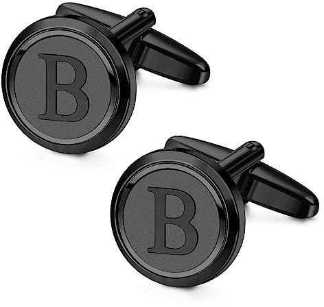 Morfetto Boutons de Manchette Noirs Initiaux Personnalisés en Cuivre pour Hommes - Lettre B - Cadeau pour Marié, Mari, Père, Petit Ami