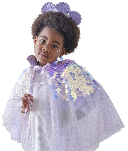 Ginger Ray Cape de sirène à paillettes violettes pour filles, pour anniversaires et fêtes costumées, âge : 3-7 ans, Violet