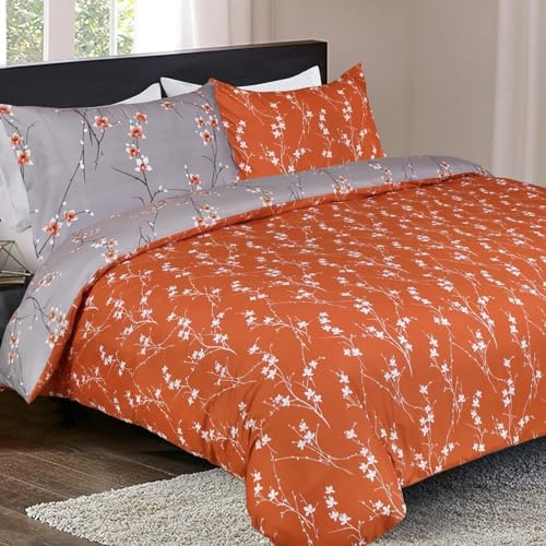 MOONLIGHT20015 King Size Duvet Cover Set 3 Piece – Rust Flower Bedding Set, Hypoallergenic Brushed Microfiber Quilt Cover, with 2 Pillowcases