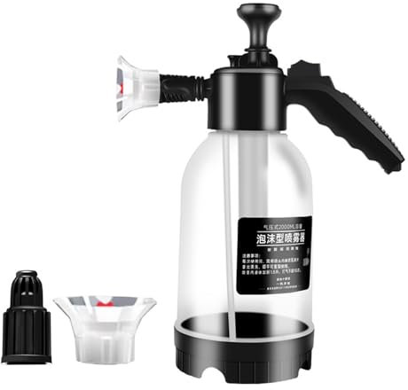 Hagmoo Portable Pressure Spray Bottle,Indoor Outdoor Garden Plants Watering, 2L Foam Pump Sprayer with Replacement Nozzle Multipurpose Hand Foam Water Pump Sprayer for Car Cleaning (Transparent)