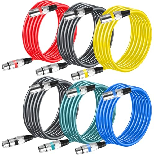 6 cables XLR de 1,5 m, cable de micrófono XLR simétrico, cable de conexión para micrófono DMX, cable de conexión de 3 pines, adaptador XLR macho a hembra para grabación de estudio y producción en