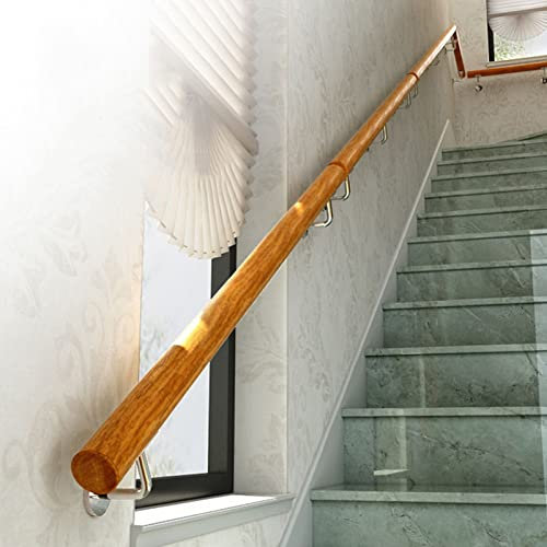 Main courante ronde en bois massif pour escaliers d'intérieur de 3 m avec kit de support de rail, facile à installer et durable, idéale pour la maison et le bureau