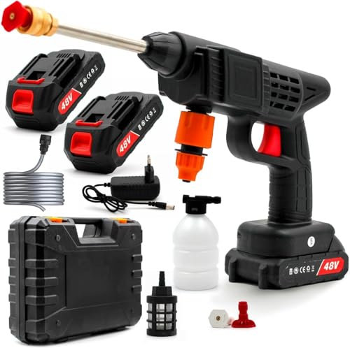 081 Store - Pistola Idropulitrice a 2 Batterie 48V Alta Pressione Portatile Senza Fili Getto Regolabile 8000mAh, Idropulitrice alta pressione Tubo 3mt e comoda valigetta. 2 ANNI GARANZIA