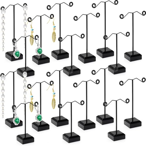 Coloch 18 Pcs Metal Earring Holder, Black T Bar Earring Display with 3 Heights Hoop Earring Display Stand with Acrylic Base Earring Showroom and Tradeshow Showcase Displays for Selling, Shows