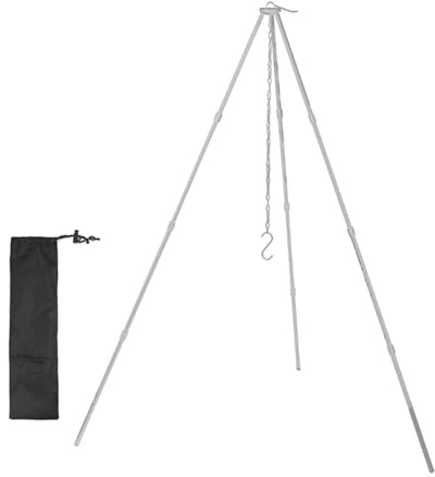 Equipo de camping Trípode de cocina, accesorios de cocina, trípode ajustable con cadena colgante, plegable, ligera aleación de aluminio para camping