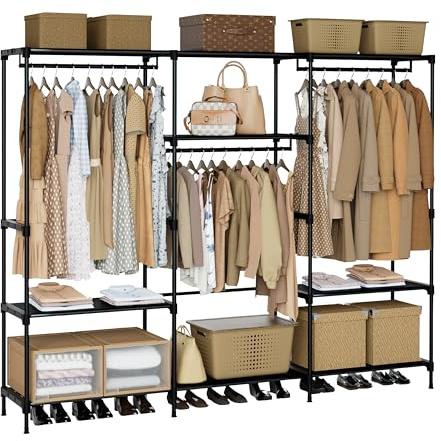 CASAMAYA Clothes Rack, Portable Closet, 81.1 Inch Large Capacity Wardrobe Closet, Clothes Storage Organizer with Shelves and 3 Hanging Rods, Easy to Assembly, Black PCT033B01