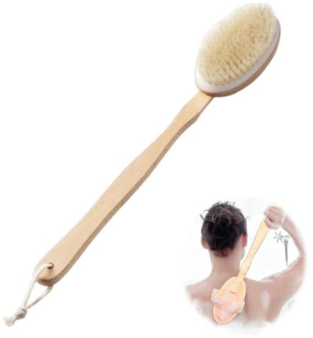 KEQAR Lange Dusch-Rückenbürste mit abnehmbarem Griff, Körperbürste, Peeling-Bürste mit Naturborsten, zur Entfernung von abgestorbener Haut, Cellulite und zur Verbesserung der lymphatischen Funktion