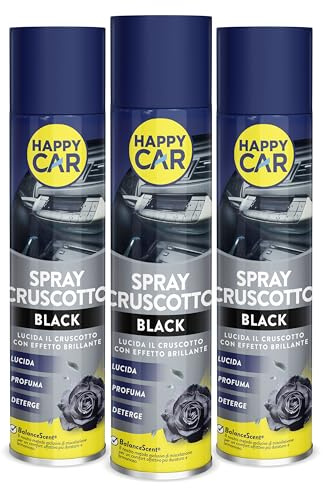 HappyCar x3 Spray Lucida Cruscotto Auto Professionale 600 ml - Protezione Interni con Tecnologia BalanceScent® - Lucida, Profuma e Deterge, Non Unge - Made in Italy (Black)