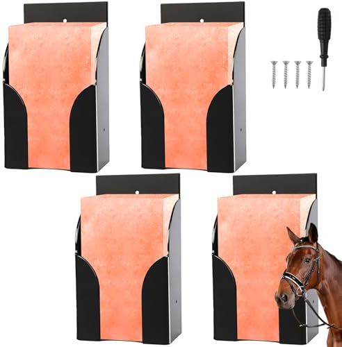 Dmnnlp 4 Pcs Salt Block Holder for 4lb Mineral Lick Brick, Plastic Salt Lick Holder with Screws, Wall Mount for Horses, Deer, Goats, Cattle - Horse Feeding Supplies (Black)