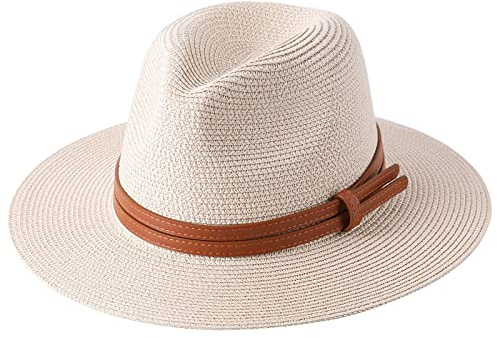 SYT-MD Chapeau de Plage à Large Bord Protection UV Grande Taille Panama Chapeau de Soleil été Chapeau de Paille Femmes Hommes 60cm Chapeau Fedora Pliable