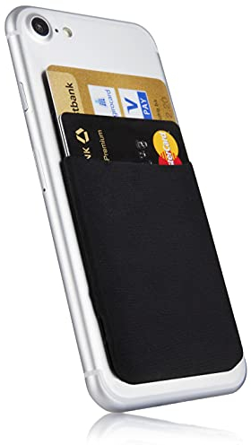 MyGadget Phone Credit Card Holder Pocket - RFID Blocking Stick On Wallet - Self Adhesive Microfiber Sticker Universal for Smartphone & Cases in Black