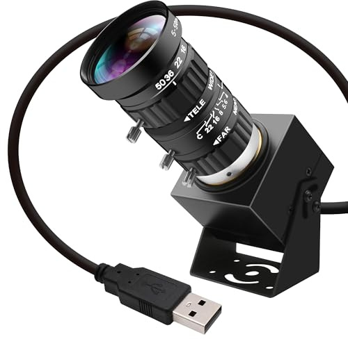 ELP 48MP USB Webcam 8K Ultra HD Color Camera with 5-50mm 10X Manual Optical Lens 6000P Industrial Security Video Camera Close-Up Zoom Function Plug-and-Play for Windows, Linux, Mac OS