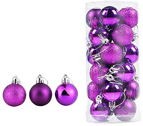 WAWJ 24PCS/Pack Bolas de Navidad Christmas Tree Pendant Ornaments Baubles Regalo de plástico Multicolor de Bola 4cm para decoración navideña de Navidad (Púrpura)
