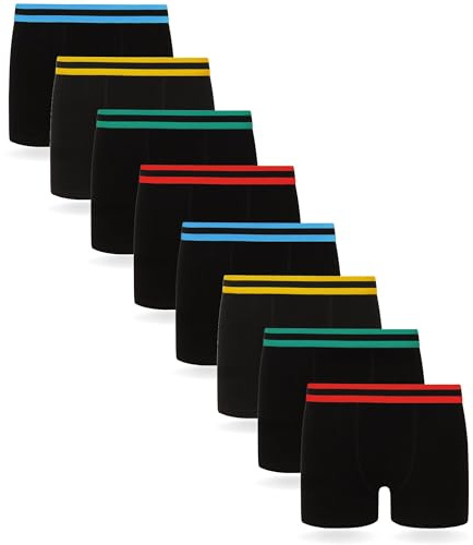 FM London 8-pack boxershorts för pojkar med elastiskt midjeband – bekväm passform barn hipster boxershorts i bomullsrik underkläder med hållbar konstruktion – supermjuk, Svart, 11-12 Years