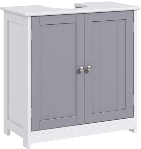 kleankin Meuble Salle de Bain sous lavabo - Meuble sous-Vasque - Placard 2 Portes avec étagère - dim. 60L x 30l x 60H cm - en Bois Gris Blanc