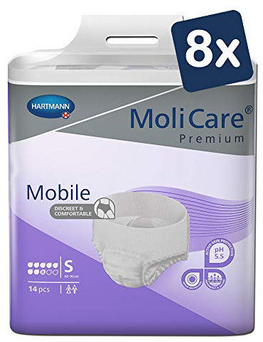 MoliCare Premium Mobile Einweghose: Diskrete Anwendung bei Inkontinenz für Frauen und Männer; 8 Tropfen, Gr. S (60-90 cm Hüftumfang), 8x14 Stück