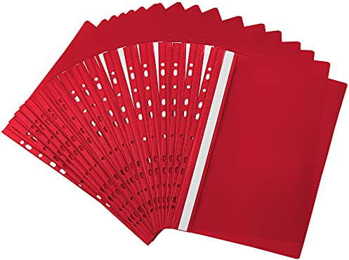 Netuno 20x chemise à lamelles perforée A4 rouge protège-documents A4 dos rigide chemises de présentation couverture transparente farde à lamelles pour documents