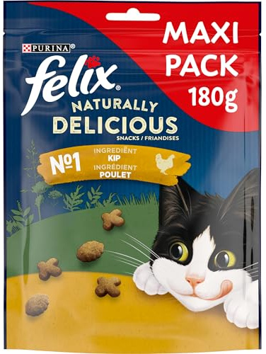 Felix Naturally Delicious Rik på kyckling med en touch av kattgräs - 180 g - godis för vuxna katter - 6 st