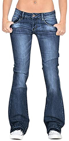 LAEMILIA Women Low Rise Jeans Bootcut Premium Stretchy Flare Denim Pants Pull on Dark Blue UK8/Tag M