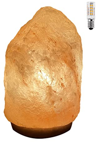H HANSEL HOME Himalaya Salzlampe 5-7KG 100% natürliche aus der Salt Range Pakistan Holzsockel+ 1 LED-Glühbirne Europäischer Stecker