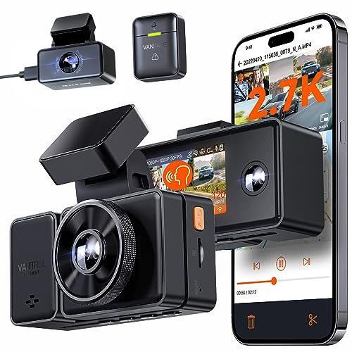 VANTRUE E3 3 Lens 2.7K Dashcam mit 5GHz WiFi, 1944P+1080P+1080P Dash Cam, Sprachsteuerung Dashcam Auto Vorne Hinten, IR Nachtsicht, 24Std. Puffer Parkmodus Dashcams, Loopaufnahme, Max 512G