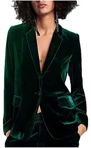Botong Velvet Womens Formal Suit Set Peak Lapel Office Work Outfit Professional Business Suit Dark Green M