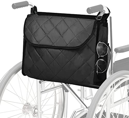 zalati Bolsa organizadora para silla de ruedas con hebillas, con gancho y bucle, 2 bolsillos, resistente al agua, para silla de ruedas, andador, cochecito, carrito de la compra