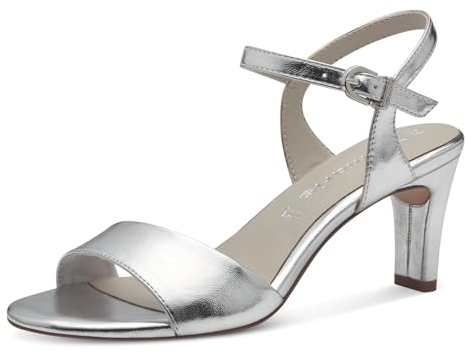 Tamaris Damen Sandalen mit Absatz Vegan Stilettoabsatz; SILVER/metallic; 36