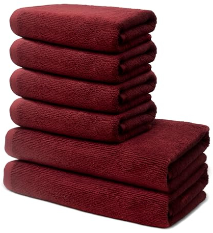 6 er Set Handtücher | 2 Badetücher Erwachsene 70x140 cm + 4 Handtücher 50x100 cm | Frottee Weich & Flauschig | 100% Baumwolle | Frottier Duschtuch Badetuch | Oeko-Tex | 500g/m² | Ôhm | Rot