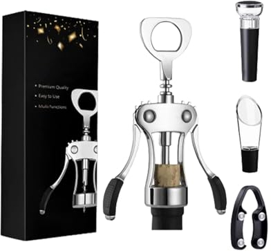 Kit de abridor de botellas de vino, juego de abridor de vino profesional | Juego de abridor de vino manual para camarero de 4 piezas - Con tapón de vino, vertedor de vino, abridor de vino cortador de
