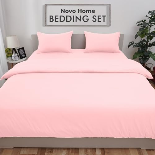 Novo Home Bedding Set Double with Fitted Sheet, Duvet Cover & 2 Pillowcases – Baby Pink Microfibre 4 Piece Bed Set | Soft, Durable & Easy Care Double Bedding for All Season Comfort in Modern Bedroom