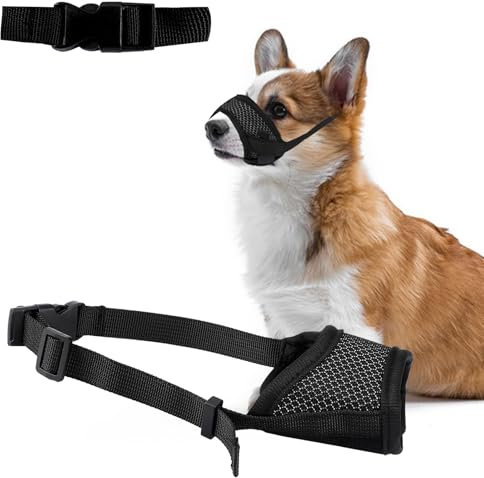 Maulkorb für Hunde, Weicher Maulkorb aus Netzgewebe Gegen Beißen Bellen Kauen Atmungsaktiv Trinkbar Verstellbare Schlaufe Maulkorb für Haustiere Hundemundschutz für Kleine Mittelgroße Hunde(Schwarz)