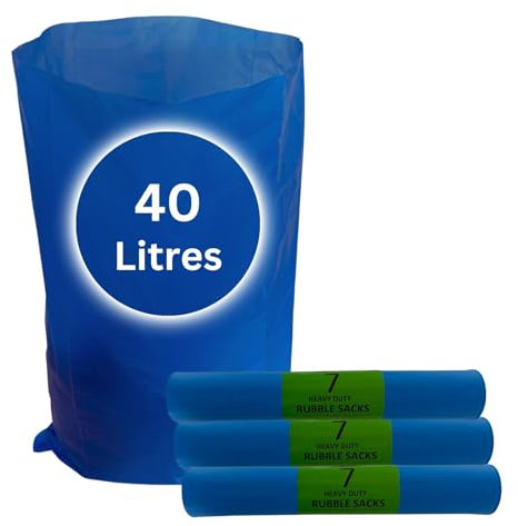 21 sacos de escombros azules resistentes y extrafuertes. Bolsas grandes para residuos de construcción, residuos de jardín, residuos domésticos. 40 litros, 30 kg (paquete de 21)