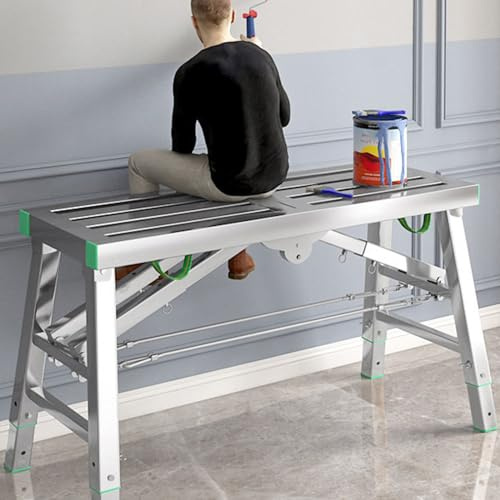 ZJFJMBD Piattaforma di Lavoro Regolabile Torre di impalcatura, Piattaforma di Lavoro con impalcature Pieghevole Portatile, Struttura in Acciaio Carbone Multiuso Altezza Regolabile Sgabello