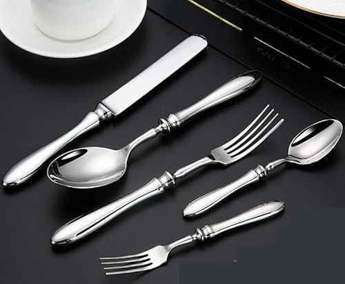 Posate in argento, set di posate, 5/20/30/40/50/60 pezzi, coltello, forchetta e cucchiaio in acciaio inossidabile 304 con manico ovale, set da 4 pezzi, coltello da bistecca, cucchiaio da dessert.Silve