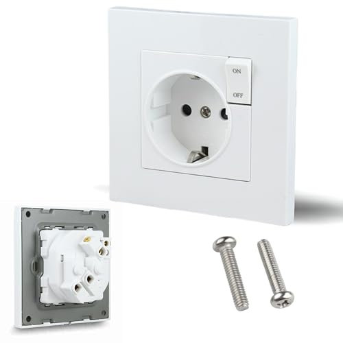 BAYON Enchufe con Interruptor de Pared | Schuko 16A 250V Empotrable | Protección Infantil y Toma de Tierra | Control Total de Energía, Ahorro y Seguridad | Mecanismo Eléctrico Blanco