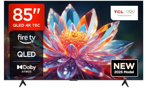 TCL 85T6C Fire TV 85 Pouces QLED 4K UHD Smart TV, HDR (Multi-Format), Dolby Atmos, Motion Clarity, Game Master, Télécommande vocale Alexa