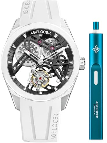 agelocer Tourbillon - Reloj mecánico para hombre, diseño de zafiro, bisel de cerámica, esqueleto (LQ_9101W10-R), Lq_9101w10-r