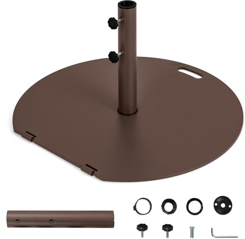 KOMFOTTEU Parasollstativ rektangulär, paraplyställ för paraplystänger på 41/49 mm, marknadsparastativ 60 x 60 x 36 cm, balkongparaplystativ för trädgård, terrass, brunt (halvrund)