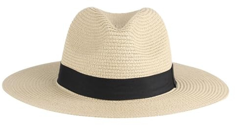 WPNCYK Panama Hat for Men, Straw Hat Women, Lightweight and Breathable, Wide Brim Design, Ideal for Beach, Pool, and Outdoor Activities Beige