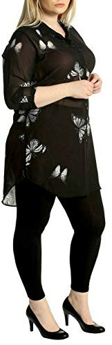 GOSTYLES® Womens Long Sleeve Chiffon Butterfly Print Shirt, Ladies Summer Loose Fit Hanky Hem Collar Blouse Side Slit Button Down Shirt Tunic Top (Black, 18)