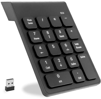 Teclado digital inalámbrico, teclado numérico Bluetooth, teclado numérico ergonómico portátil mini con receptor USB, teclado numérico de escritorio 18 teclas para ordenador portátil/superficie Pro/PC