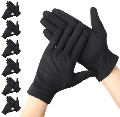 Segbeauty Guantes Hidratantes Manos, 6 Pares Guantes 100 Algodon Lavable, Negros, Reutilizables y Cómodos, para Dormir con las Manos Secas, Eczema, Belleza (L)