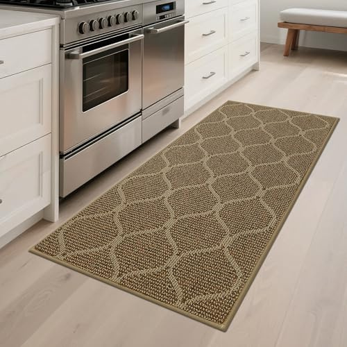 COSY HOMEER Tappeto da cucina antiscivolo, 60 x 120 cm, lavabile, lavabile in lavatrice, per corridoio, cucina, lavanderia, ingresso, beige